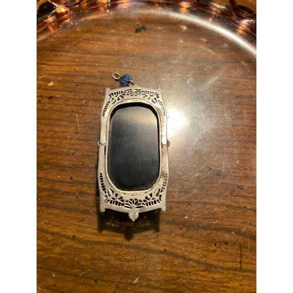 Art Deco Filigree Locket Frame w/ Black Onyx Stone | TESTED STERLING Silver Pend - Picture 4 of 7